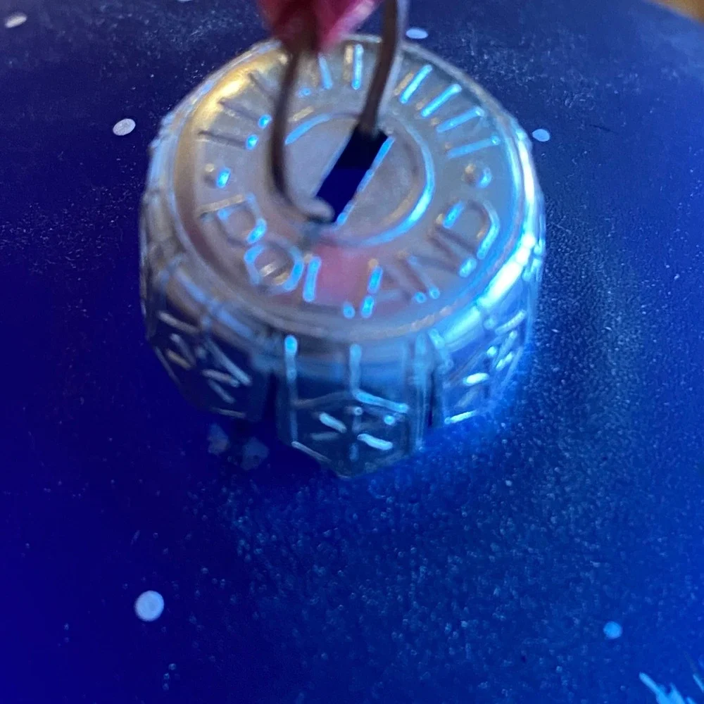 Vintage Poland Hand Painted Blue Glass Christmas Ornament Winter Village Cabin